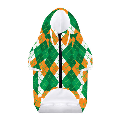 Green Orange And White Argyle Print Dog Zip Up Hoodie