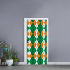 Green Orange And White Argyle Print Door Sticker