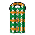 Green Orange And White Argyle Print Double Neoprene Wine Tote