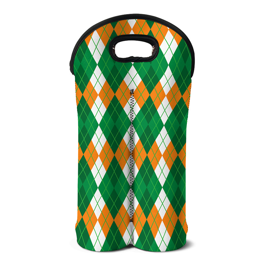 Green Orange And White Argyle Print Double Neoprene Wine Tote