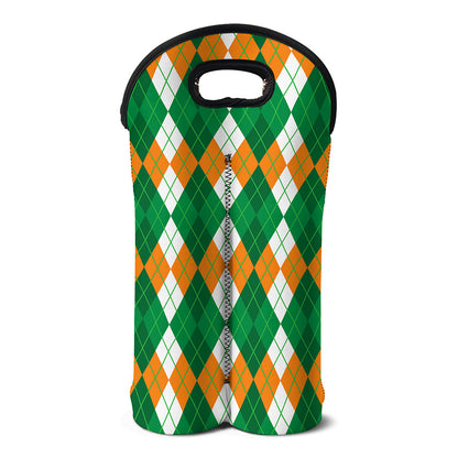 Green Orange And White Argyle Print Double Neoprene Wine Tote