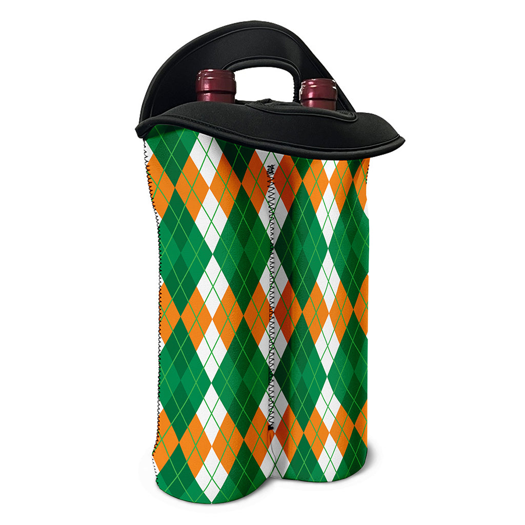 Green Orange And White Argyle Print Double Neoprene Wine Tote