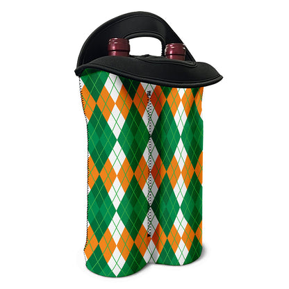 Green Orange And White Argyle Print Double Neoprene Wine Tote