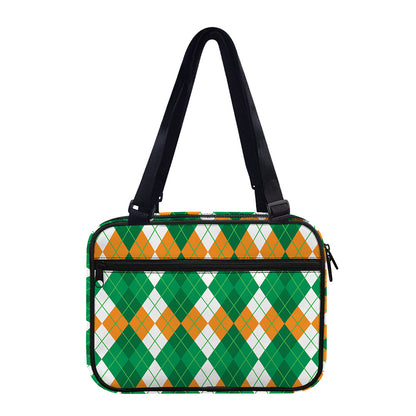 Green Orange And White Argyle Print Double Strap Bible Bag