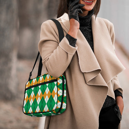Green Orange And White Argyle Print Double Strap Bible Bag