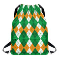 Green Orange And White Argyle Print Drawstring Backpack