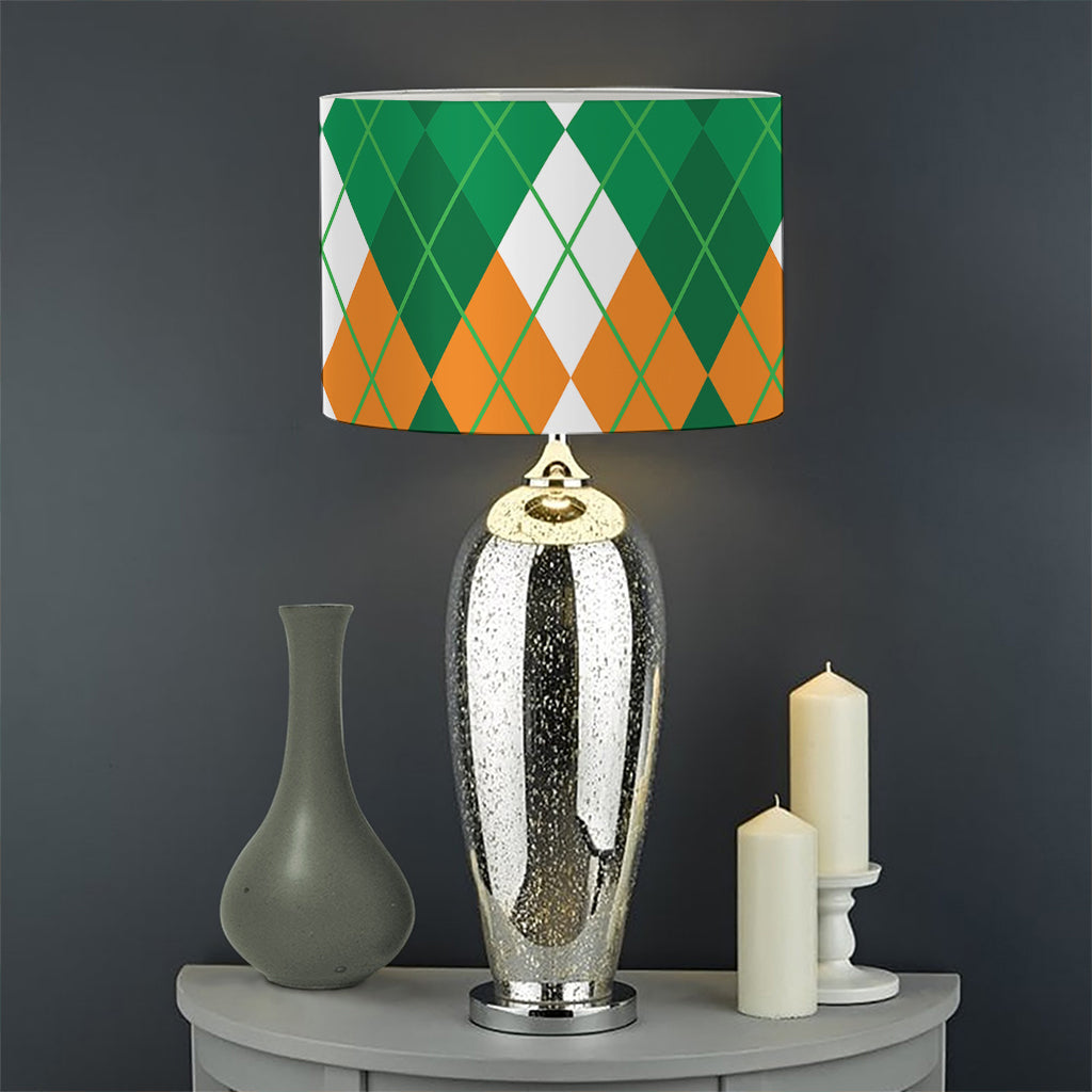 Green Orange And White Argyle Print Drum Lamp Shade