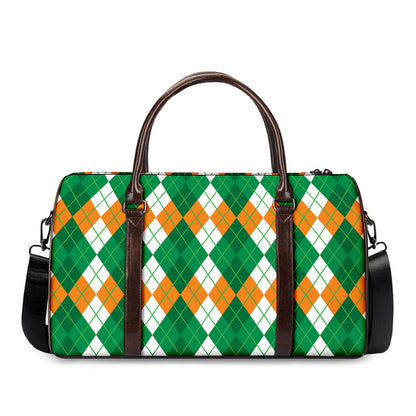 Green Orange And White Argyle Print Duffle Bag
