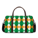 Green Orange And White Argyle Print Duffle Bag