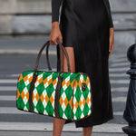 Green Orange And White Argyle Print Duffle Bag