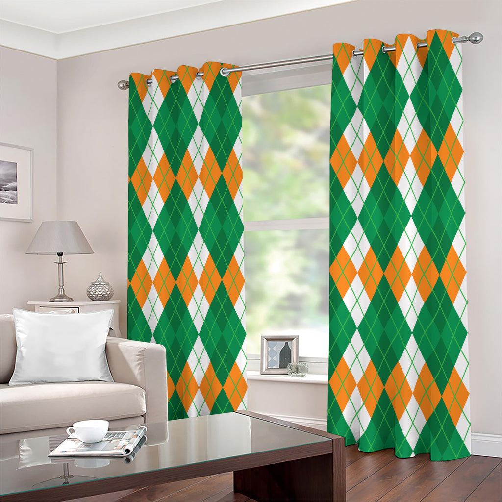 Green Orange And White Argyle Print Extra Wide Grommet Curtains