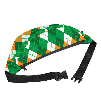 Green Orange And White Argyle Print Fanny Pack