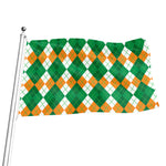 Green Orange And White Argyle Print Flag