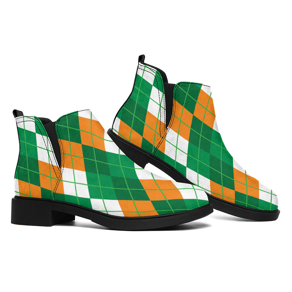 Green Orange And White Argyle Print Flat Ankle Boots
