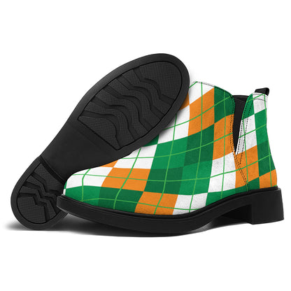 Green Orange And White Argyle Print Flat Ankle Boots