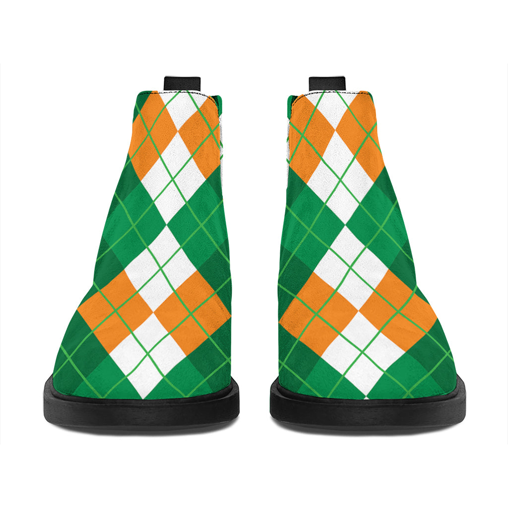 Green Orange And White Argyle Print Flat Ankle Boots