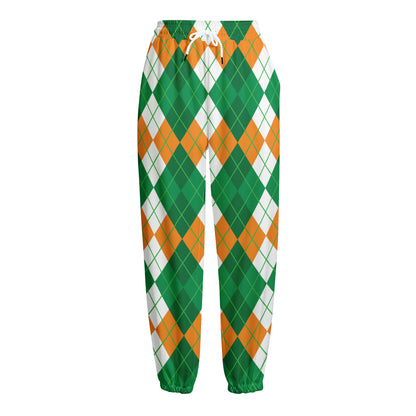 Green Orange And White Argyle Print Fleece Lined Knit Pants
