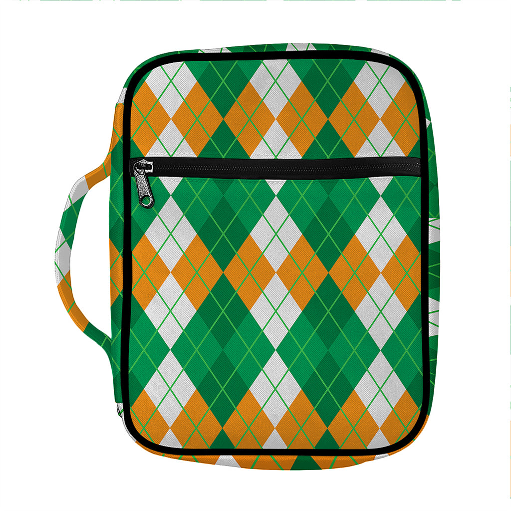 Green Orange And White Argyle Print Front Pocket Bible Bag