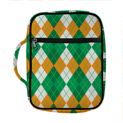 Green Orange And White Argyle Print Front Pocket Bible Bag