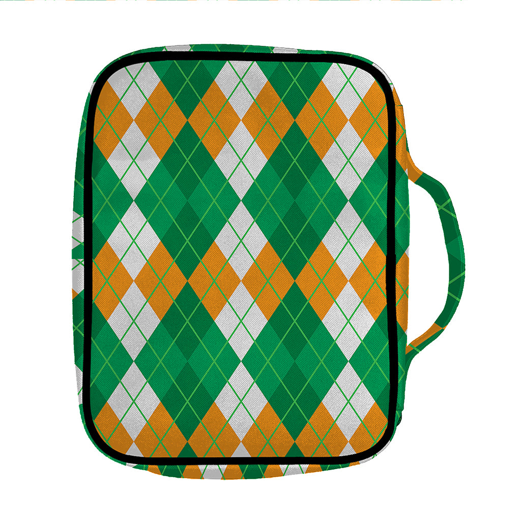 Green Orange And White Argyle Print Front Pocket Bible Bag