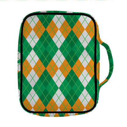Green Orange And White Argyle Print Front Pocket Bible Bag