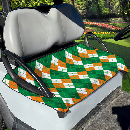 Green Orange And White Argyle Print Golf Cart Seat Cover