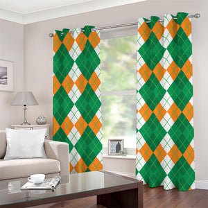 Green Orange And White Argyle Print Grommet Curtains