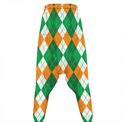 Green Orange And White Argyle Print Hammer Pants