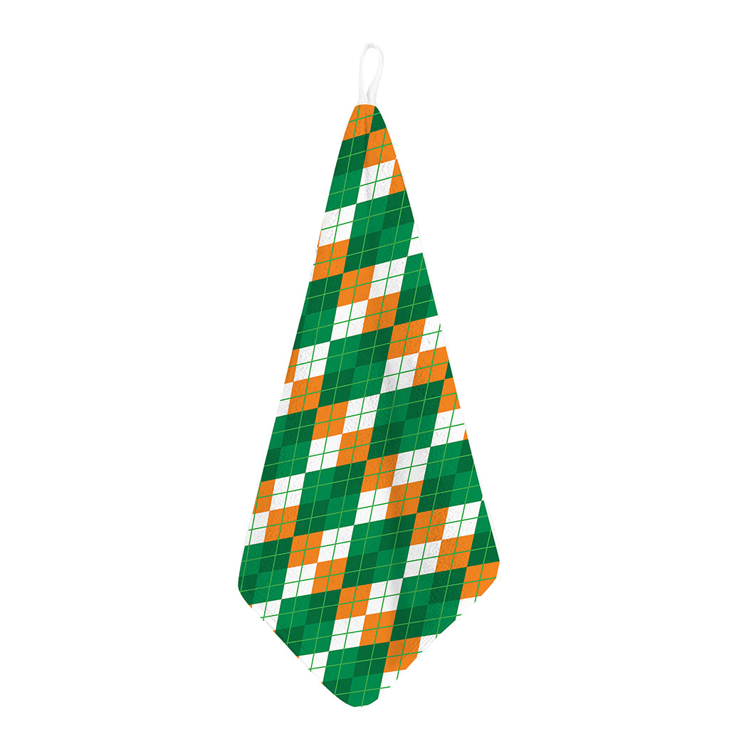 Green Orange And White Argyle Print Hand Towel