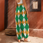 Green Orange And White Argyle Print Harem Pants