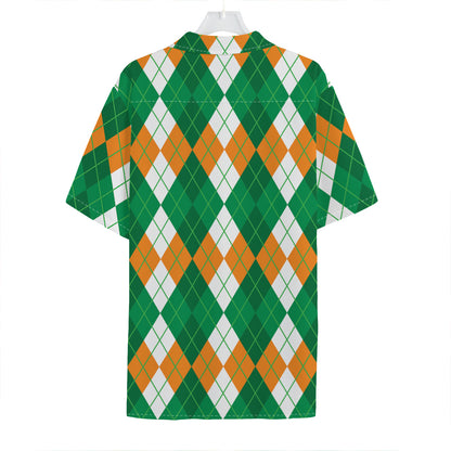 Green Orange And White Argyle Print Hawaiian Shirt