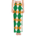 Green Orange And White Argyle Print High Slit Maxi Skirt