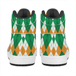 Green Orange And White Argyle Print High Top Leather Sneakers