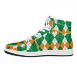 Green Orange And White Argyle Print High Top Leather Sneakers