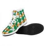 Green Orange And White Argyle Print High Top Leather Sneakers