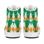 Green Orange And White Argyle Print High Top Leather Sneakers