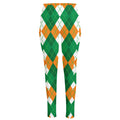 Green Orange And White Argyle Print High-Waisted Pocket Leggings
