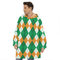 Green Orange And White Argyle Print Hoodie Blanket