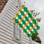 Green Orange And White Argyle Print House Flag