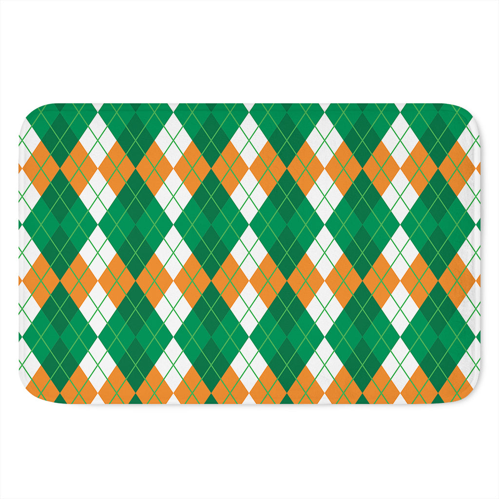Green Orange And White Argyle Print Indoor Door Mat
