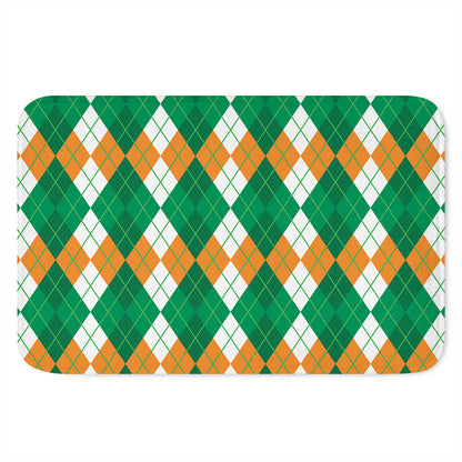 Green Orange And White Argyle Print Indoor Door Mat