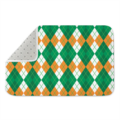 Green Orange And White Argyle Print Indoor Door Mat