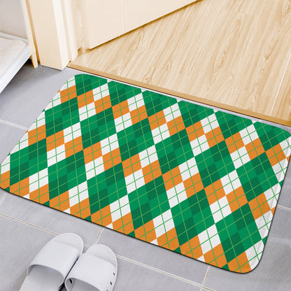 Green Orange And White Argyle Print Indoor Door Mat
