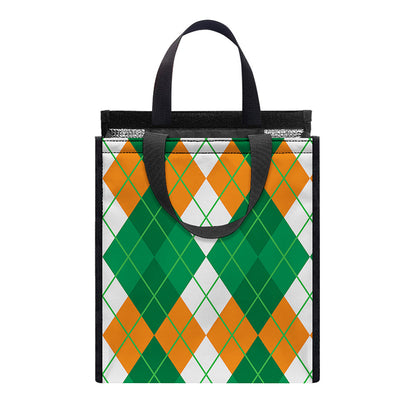 Green Orange And White Argyle Print Insulated Lunch Tote
