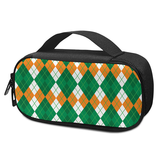 Green Orange And White Argyle Print Insulin Cooler Travel Case