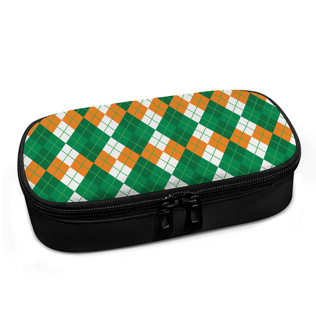 Green Orange And White Argyle Print Insulin Cooler Travel Case