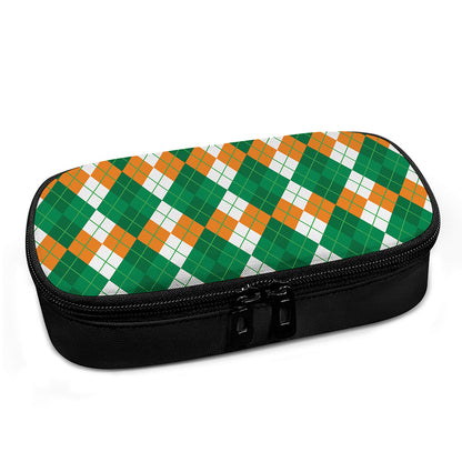 Green Orange And White Argyle Print Insulin Cooler Travel Case