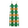Green Orange And White Argyle Print Jersey Midi Cami Dress