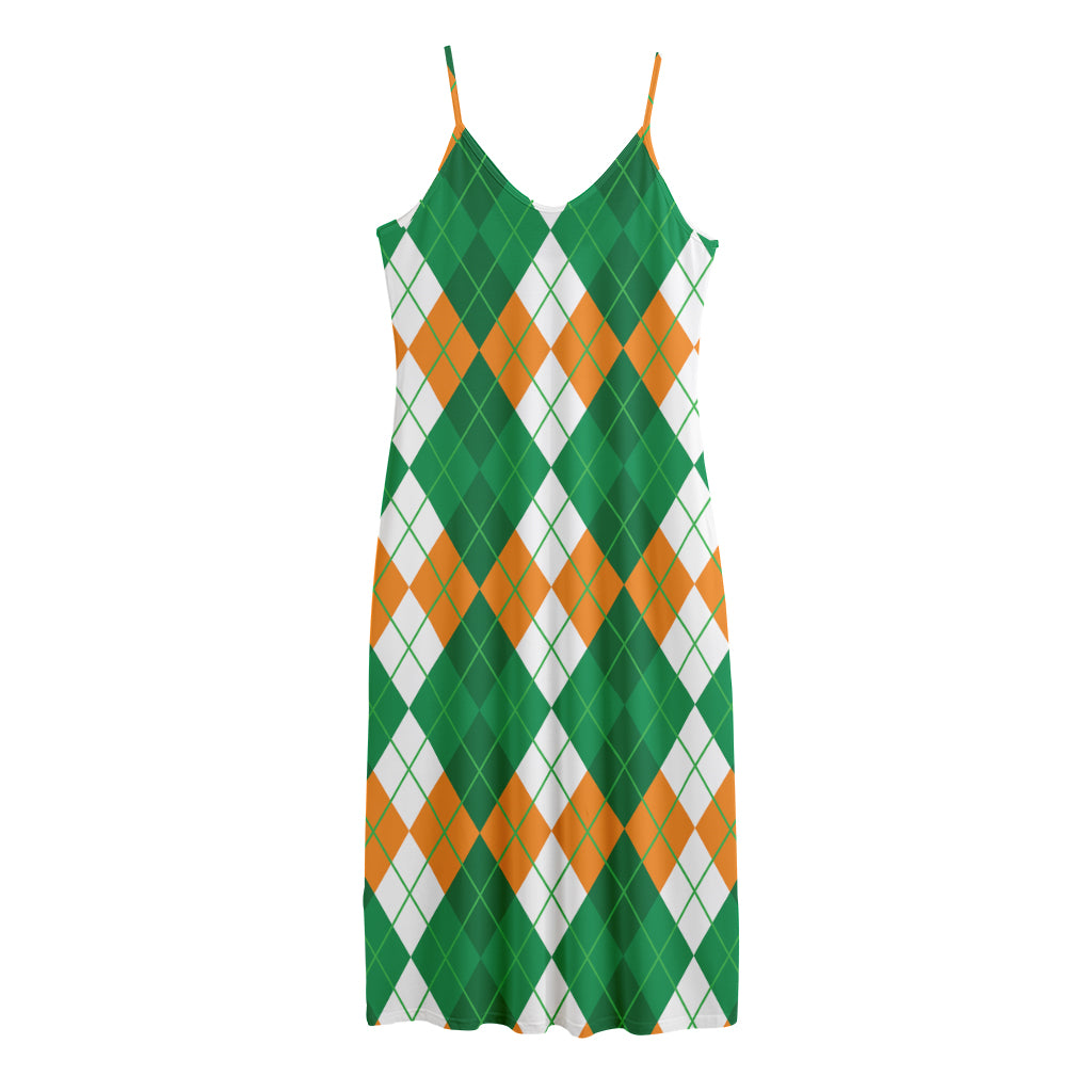 Green Orange And White Argyle Print Jersey Midi Cami Dress