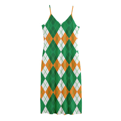 Green Orange And White Argyle Print Jersey Midi Cami Dress